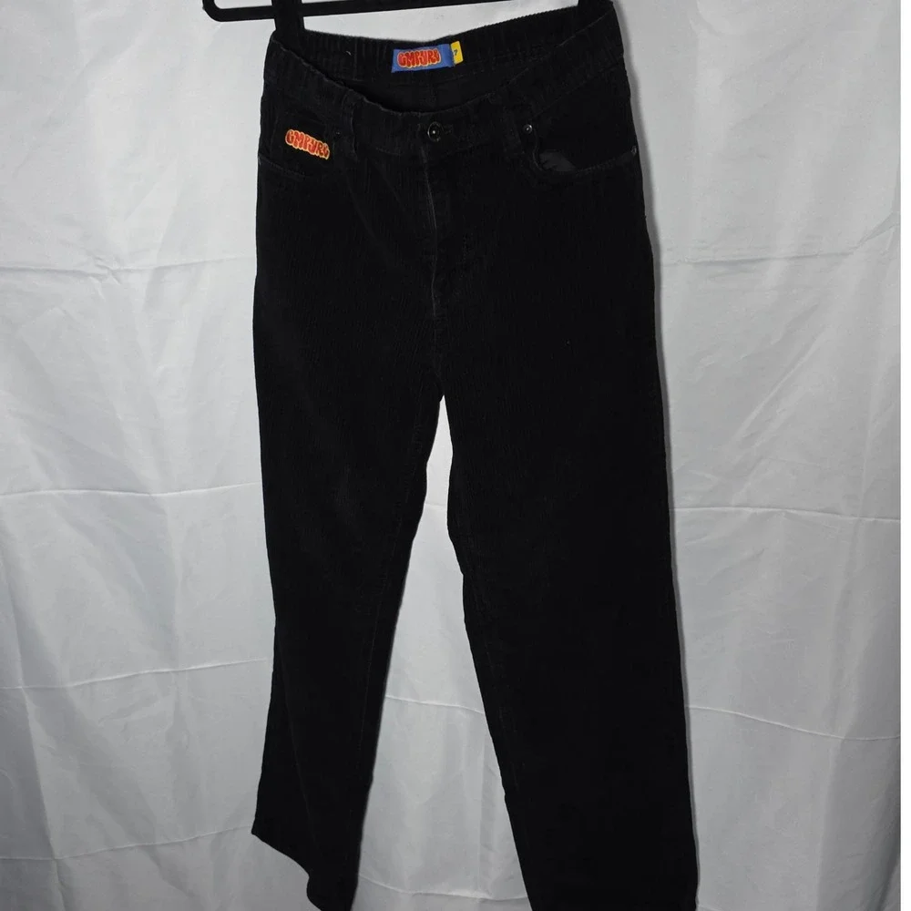 Emprye Black Corduroy Pants Relaxed Fit Embroidered Logo Casual‎ Wear Size 27